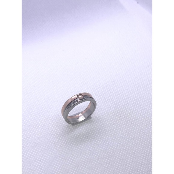 Size 9 Silver Yellow Gold Imitation Diamond Cubic Zirconia CZ Wedding Band Ring - Picture 8 of 9